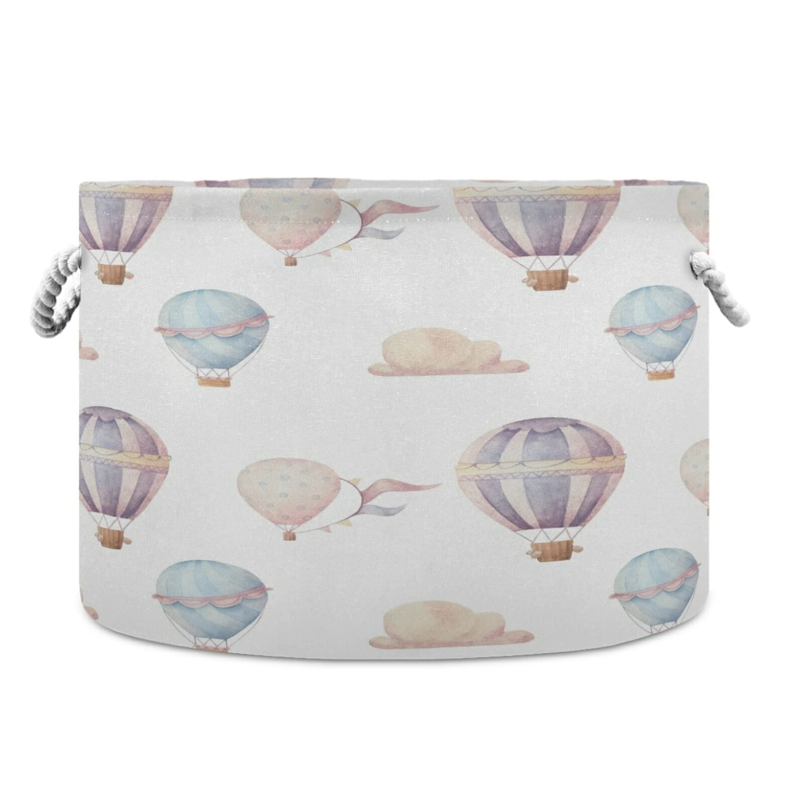 Wellday Cotton Rope Basket Watercolor Hot Air Balloon Baby Laundry Basket For Blankets Toys Storage Basket
